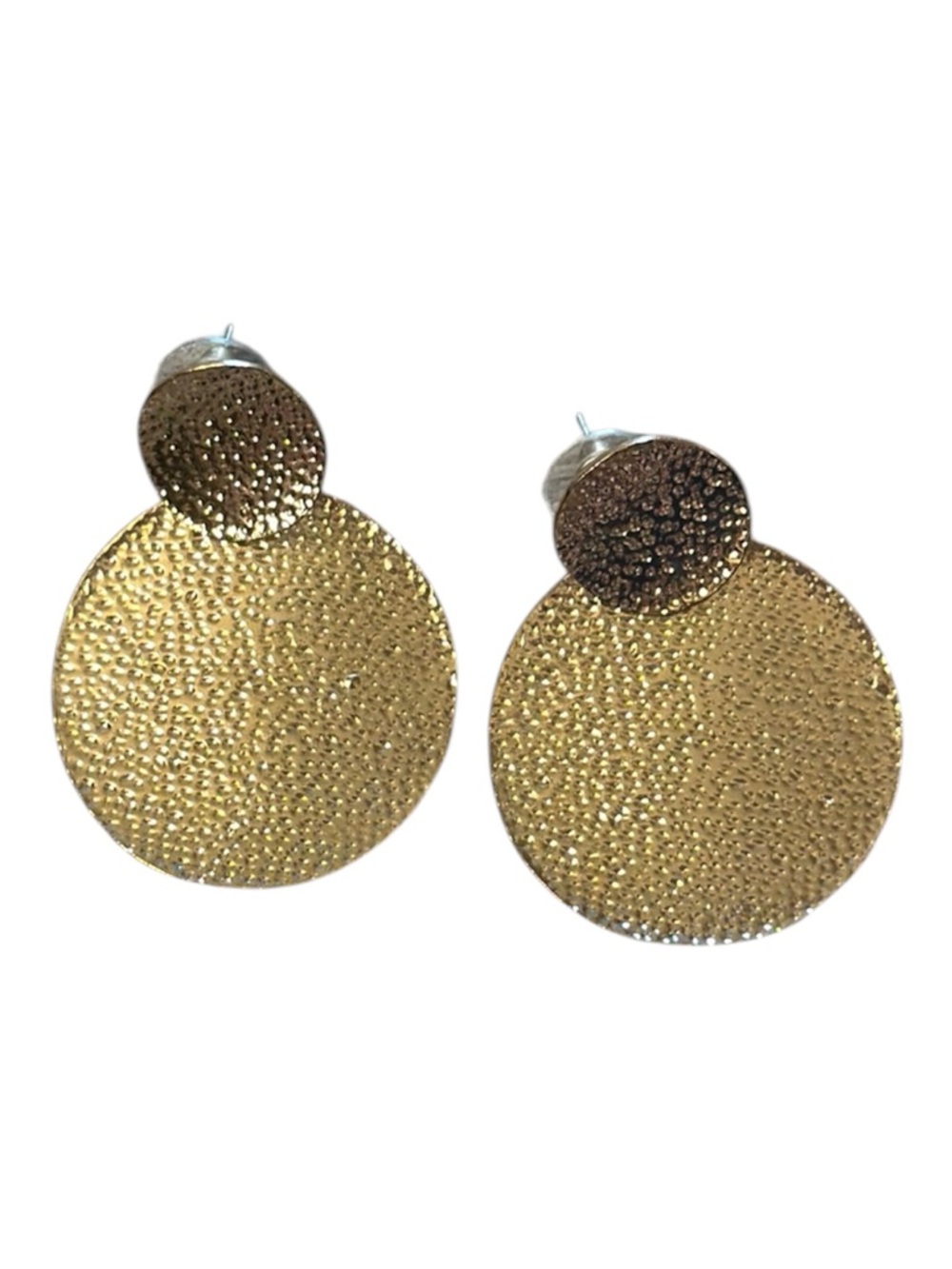 Anthropologie Gold Textured Double Circle Stud Earrings